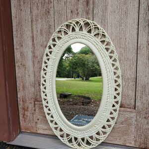 1973 Burwood 470 Oval Faux Rattan Wicker Wall Mirror White